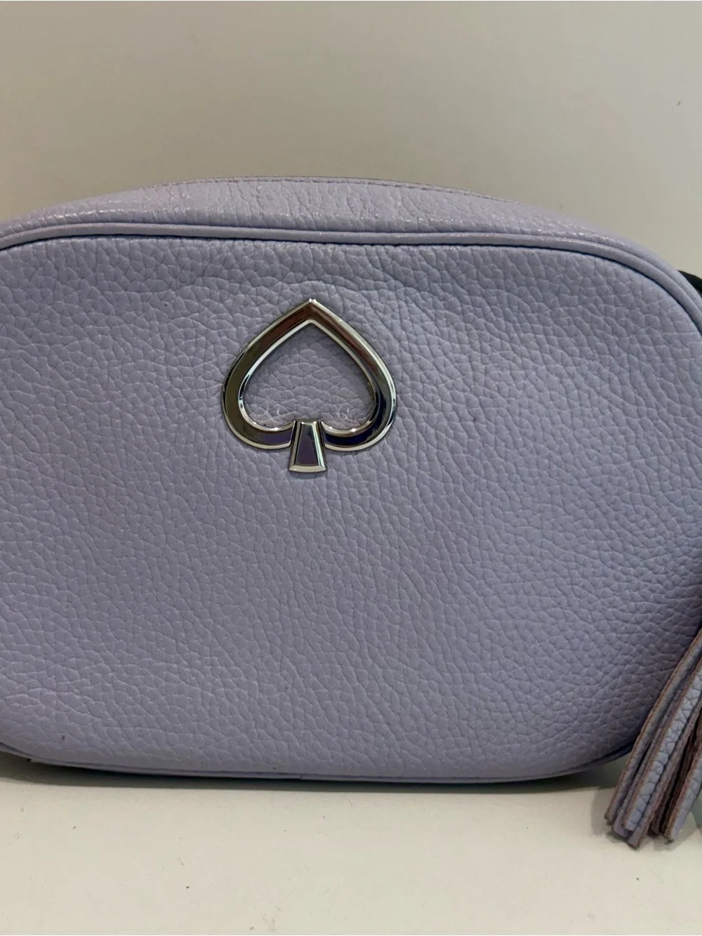 Kate Spade Kourtney Camera Crossbody Bag Frozen Lilac Pebbled Leather Tassel